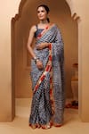 Buy_Geroo Jaipur_Grey Silk Lace Bandhani Pattern Pre-draped Saree With Unstitched Blouse Piece 