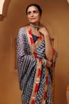 Buy_Geroo Jaipur_Grey Silk Lace Bandhani Pattern Pre-draped Saree With Unstitched Blouse Piece _Online