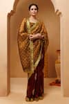 Buy_Geroo Jaipur_Brown Silk Bandhani Print Pre-draped Saree With Unstitched Blouse Piece _at_Aza_Fashions