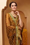 Shop_Geroo Jaipur_Brown Silk Bandhani Print Pre-draped Saree With Unstitched Blouse Piece 