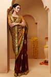 Geroo Jaipur_Brown Silk Bandhani Print Pre-draped Saree With Unstitched Blouse Piece _Online