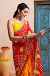 Buy_Geroo Jaipur_Red Silk Zari Bandhani Print Pre-draped Saree With Unstitched Blouse _Online_at_Aza_Fashions