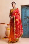 Buy_Geroo Jaipur_Red Silk Zari Bandhani Print Pre-draped Saree With Unstitched Blouse 