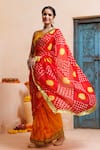 Shop_Geroo Jaipur_Red Silk Zari Bandhani Print Pre-draped Saree With Unstitched Blouse 
