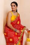 Geroo Jaipur_Red Silk Zari Bandhani Print Pre-draped Saree With Unstitched Blouse _Online