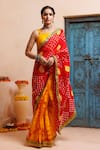 Buy_Geroo Jaipur_Red Silk Zari Bandhani Print Pre-draped Saree With Unstitched Blouse _at_Aza_Fashions