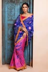 Geroo Jaipur_Pink Silk Zari Bandhani Print Pre-draped Saree With Unstitched Blouse Piece _Online_at_Aza_Fashions