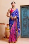 Buy_Geroo Jaipur_Pink Silk Zari Bandhani Print Pre-draped Saree With Unstitched Blouse Piece _at_Aza_Fashions