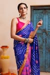 Shop_Geroo Jaipur_Pink Silk Zari Bandhani Print Pre-draped Saree With Unstitched Blouse Piece _Online_at_Aza_Fashions