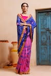 Shop_Geroo Jaipur_Pink Silk Zari Bandhani Print Pre-draped Saree With Unstitched Blouse Piece 