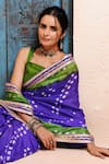 Geroo Jaipur_Blue Silk Zari Bandhani Print Pre-draped Saree With Unstitched Blouse _Online_at_Aza_Fashions