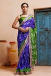 Buy_Geroo Jaipur_Blue Silk Zari Bandhani Print Pre-draped Saree With Unstitched Blouse _at_Aza_Fashions