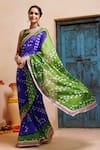 Geroo Jaipur_Blue Silk Zari Bandhani Print Pre-draped Saree With Unstitched Blouse _at_Aza_Fashions