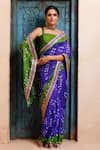 Shop_Geroo Jaipur_Blue Silk Zari Bandhani Print Pre-draped Saree With Unstitched Blouse 