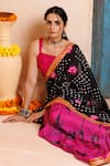Shop_Geroo Jaipur_Pink Silk Zari Bandhani Print Pre-draped Saree With Unstitched Blouse Piece _Online_at_Aza_Fashions
