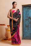 Geroo Jaipur_Pink Silk Zari Bandhani Print Pre-draped Saree With Unstitched Blouse Piece _at_Aza_Fashions