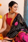 Buy_Geroo Jaipur_Pink Silk Zari Bandhani Print Pre-draped Saree With Unstitched Blouse Piece 
