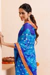 Geroo Jaipur_Blue Silk Zari Bandhani Print Pre-draped Saree With Unstitched Blouse _Online_at_Aza_Fashions