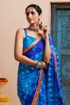 Buy_Geroo Jaipur_Blue Silk Zari Bandhani Print Pre-draped Saree With Unstitched Blouse _Online_at_Aza_Fashions
