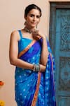 Shop_Geroo Jaipur_Blue Silk Zari Bandhani Print Pre-draped Saree With Unstitched Blouse _Online_at_Aza_Fashions