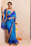 Geroo Jaipur_Blue Silk Zari Bandhani Print Pre-draped Saree With Unstitched Blouse _at_Aza_Fashions