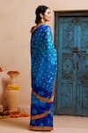 Shop_Geroo Jaipur_Blue Silk Zari Bandhani Print Pre-draped Saree With Unstitched Blouse _at_Aza_Fashions