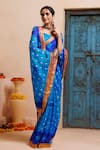 Shop_Geroo Jaipur_Blue Silk Zari Bandhani Print Pre-draped Saree With Unstitched Blouse 
