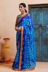 Geroo Jaipur_Blue Silk Zari Bandhani Print Pre-draped Saree With Unstitched Blouse _Online