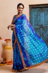 Shop_Geroo Jaipur_Blue Silk Zari Bandhani Print Pre-draped Saree With Unstitched Blouse _Online