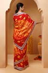 Shop_Geroo Jaipur_Red Silk Metallic Thread Printed Pre-draped Saree With Unstitched Blouse _at_Aza_Fashions