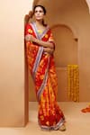 Buy_Geroo Jaipur_Red Silk Metallic Thread Printed Pre-draped Saree With Unstitched Blouse 