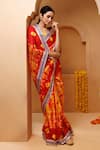 Geroo Jaipur_Red Silk Metallic Thread Printed Pre-draped Saree With Unstitched Blouse _Online