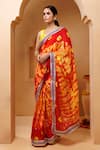 Buy_Geroo Jaipur_Red Silk Metallic Thread Printed Pre-draped Saree With Unstitched Blouse _Online