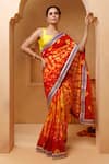 Shop_Geroo Jaipur_Red Silk Metallic Thread Printed Pre-draped Saree With Unstitched Blouse _Online