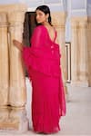 Shop_Geroo Jaipur_Pink Chiffon Ruffles Pre-draped Saree With Unstitched Blouse Piece _at_Aza_Fashions