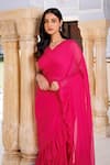 Buy_Geroo Jaipur_Pink Chiffon Ruffles Pre-draped Saree With Unstitched Blouse Piece _Online_at_Aza_Fashions