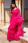 Shop_Geroo Jaipur_Pink Chiffon Ruffles Pre-draped Saree With Unstitched Blouse Piece _Online_at_Aza_Fashions