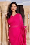 Geroo Jaipur_Pink Chiffon Ruffles Pre-draped Saree With Unstitched Blouse Piece _at_Aza_Fashions
