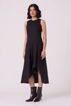 The Summer House_Black Cambric Round Neck Kira Asymmetrical Hem Midi Dress _Online_at_Aza_Fashions