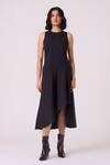 Buy_The Summer House_Black Cambric Round Neck Kira Asymmetrical Hem Midi Dress _Online_at_Aza_Fashions