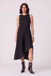 Buy_The Summer House_Black Cambric Round Neck Kira Asymmetrical Hem Midi Dress _at_Aza_Fashions