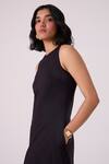 The Summer House_Black Cambric Round Neck Kira Asymmetrical Hem Midi Dress _at_Aza_Fashions