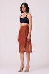 The Summer House_Brown Chanderi Lyubov Handwoven Asymmetric Skirt _Online_at_Aza_Fashions