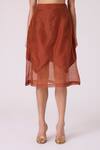 The Summer House_Brown Chanderi Lyubov Handwoven Asymmetric Skirt _at_Aza_Fashions