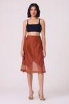 Buy_The Summer House_Brown Chanderi Lyubov Handwoven Asymmetric Skirt _at_Aza_Fashions