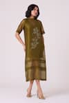 Buy_The Summer House_Green Chanderi Embroidery High Neck Larisa Floral Dress 