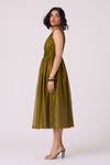 Shop_The Summer House_Green Chanderi Round Neck Timur Gathered Handwoven Dress _Online_at_Aza_Fashions