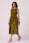 Buy_The Summer House_Green Chanderi Round Neck Timur Gathered Handwoven Dress 
