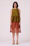 Buy_The Summer House_Green Chanderi Round Neck Galina Handwoven Peplum Blouse _Online_at_Aza_Fashions