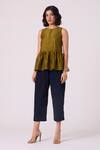 Shop_The Summer House_Green Chanderi Round Neck Galina Handwoven Peplum Blouse _Online_at_Aza_Fashions